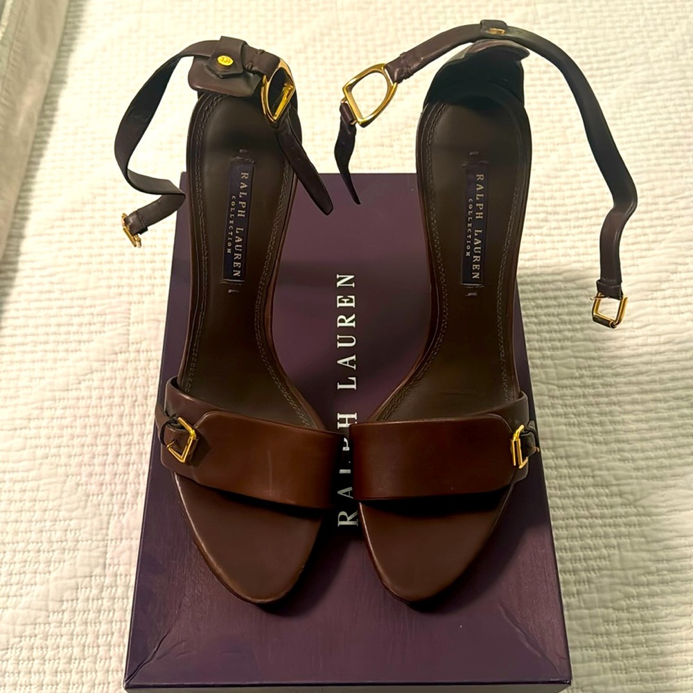 Ralph Lauren Purple Label Palma Chocolate Leather Heel — Like New!